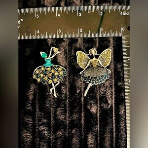 Elegant Silver and Gold Ballerina Brooch Set